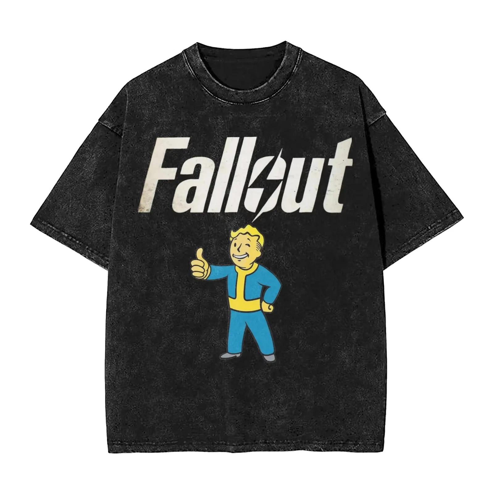 Fallout Vault Tec T Shirt Washed Black Graphic Tee Cotton Game Shirt M-XXXL S