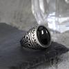Vintage Sterling Silver 925 Ring with Large Natural Black Onyx Stone 10*14MM Oval Shape Fine Party Jewelry for Men.