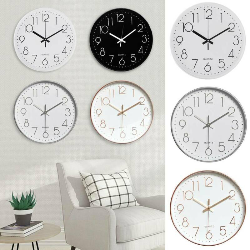 30CM Silver White Grey Wall Clock Round Quartz Room Deco Battery Operated Morden 30CM Silver White Grey Wall Clock Round Quartz Room Deco Battery Operated Morden