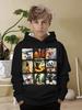 Trendy kids hoodie with weird cute cartoon character collage graphic, cozy breathable material, perfect for outdoor activities and casual trips.