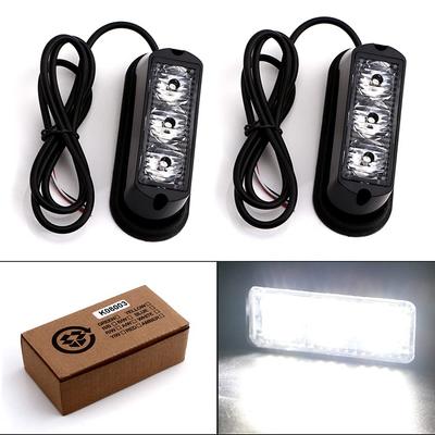 Daytime Running Lights LED White Flash Emergency Strobe Light DRL for Vehicles 16 Flashing Patterns Left and Right Set 3-Row 12V-24V