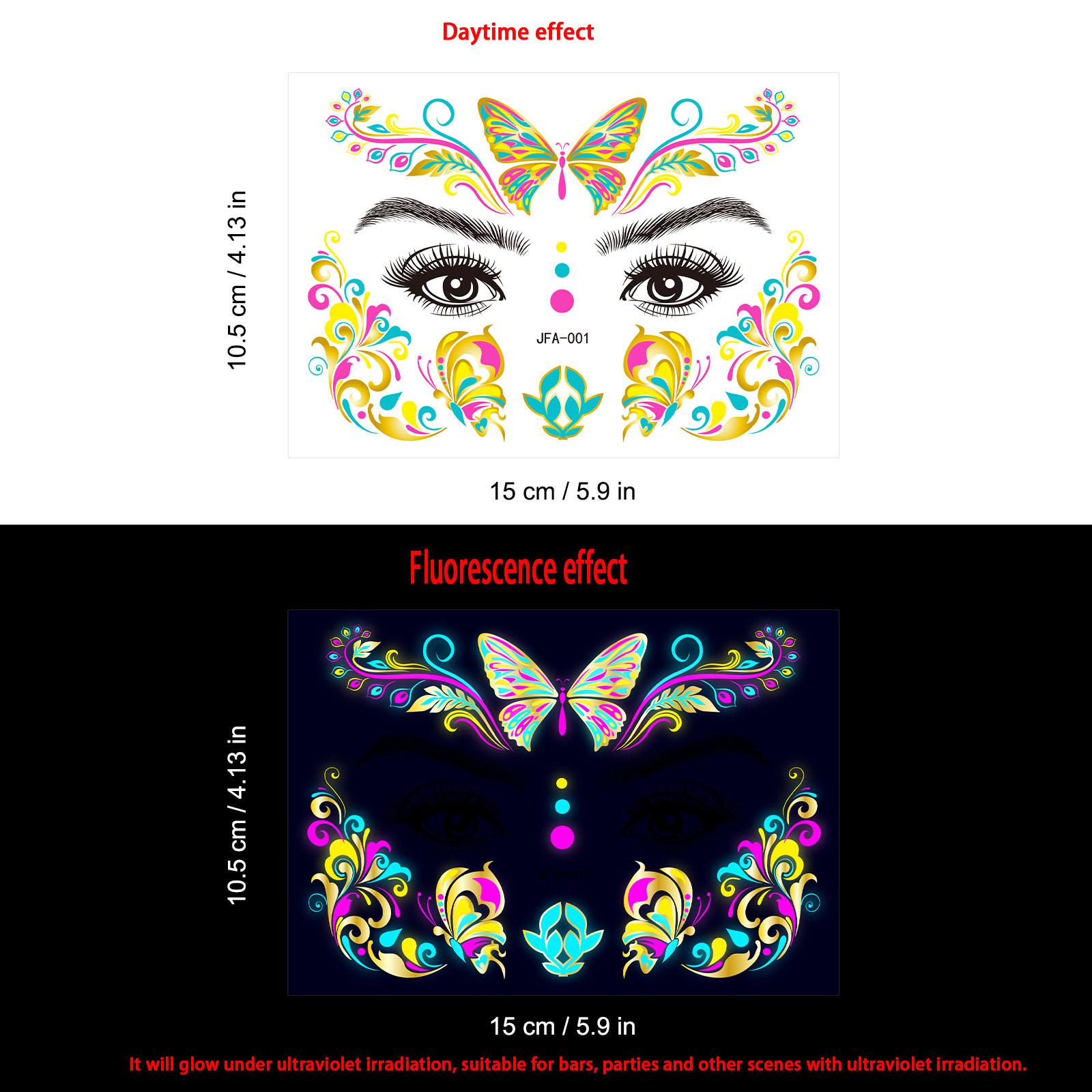 Waterproof Tattoo Stickers Nightclub bar Music Festival Party Glowing  Cool Fluorescent Golden pink Glow Face Tattoo Stickers