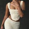 Women's Strapless Sleeveless Lace Cropped Top High Waist Fishtail Maxi Skirt 2-Piece Set