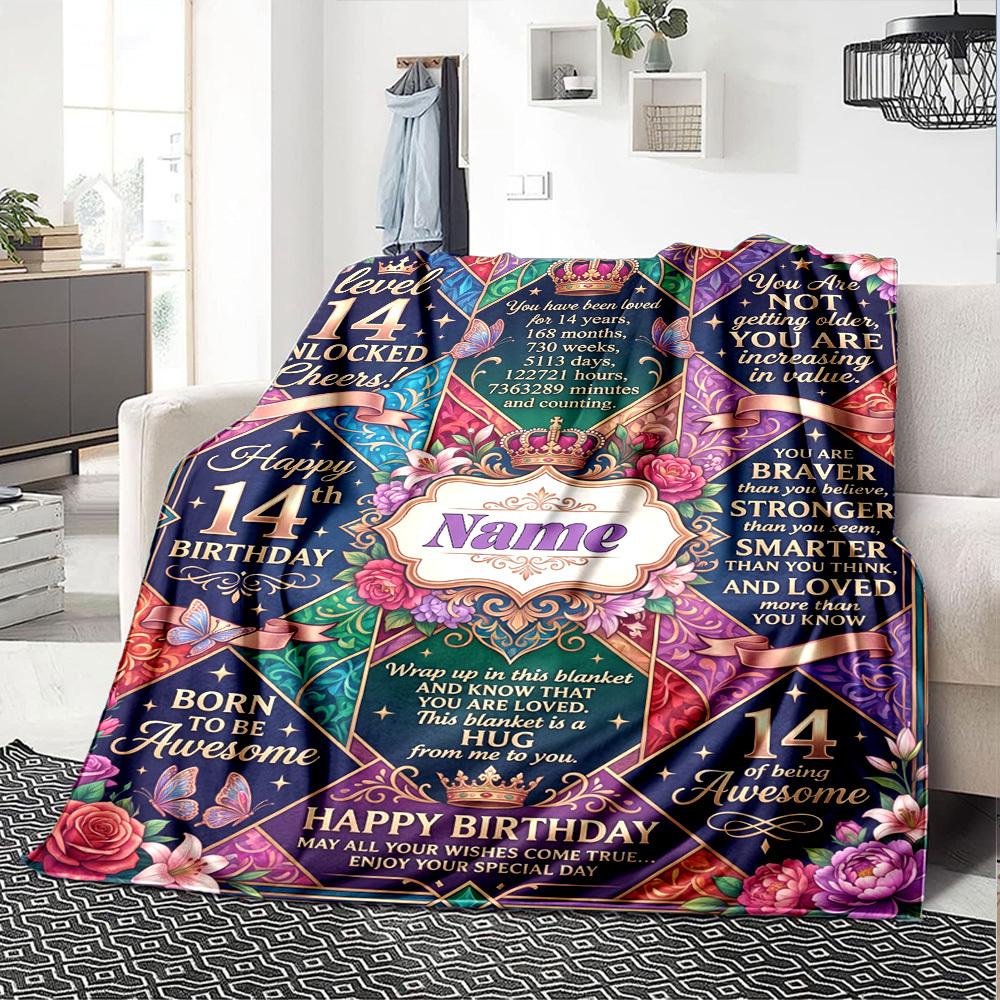 14Th Birthday Celebration Personalized Name Flannel Blankets Are Versatile Serving As Bed Blankets Office Shawls And For Home And Outdoor Camping