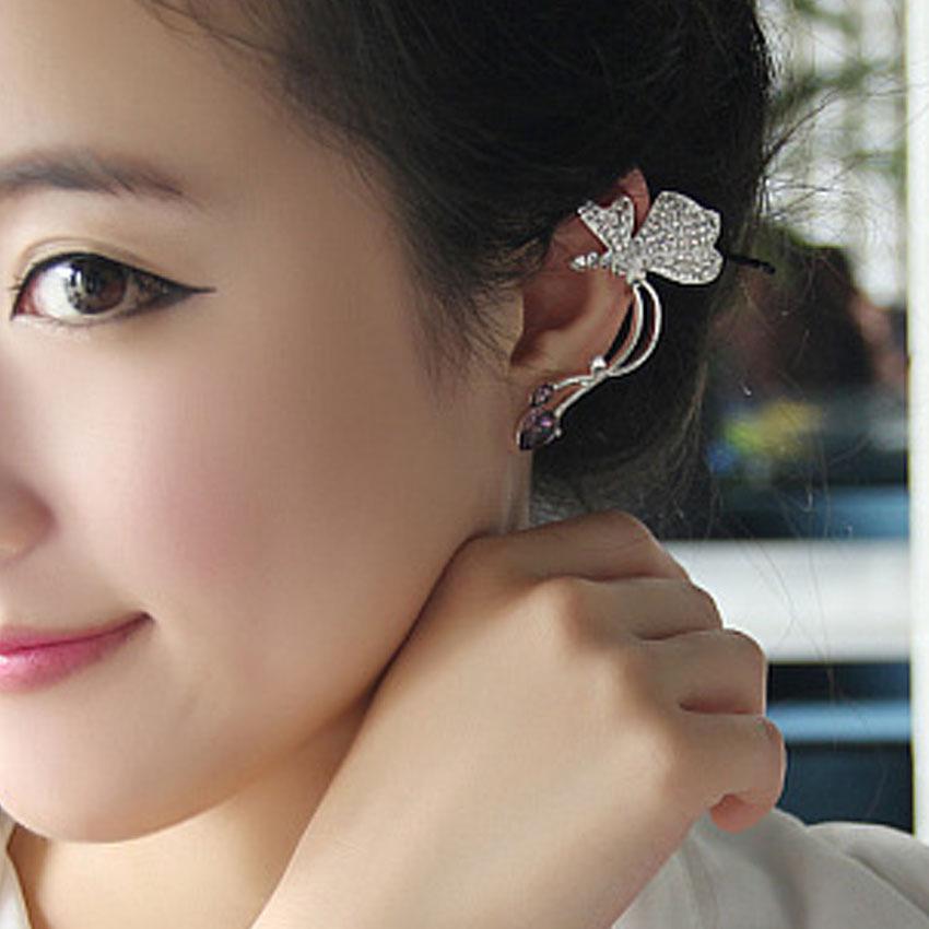 Korean Crystal Angel & Eagle Wings Butterfly Crescent Pearl Ear Cuff