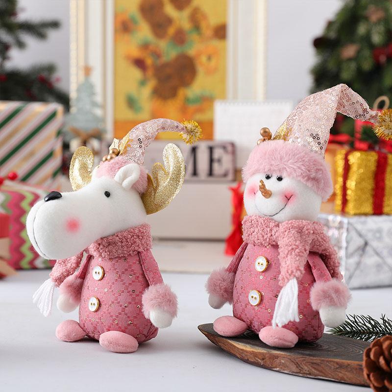 2024 New Christmas Decoration Pink Fabric Art Series Elk Snowman Old Man Window Prop Decoration Supplies Doll New Year Toy