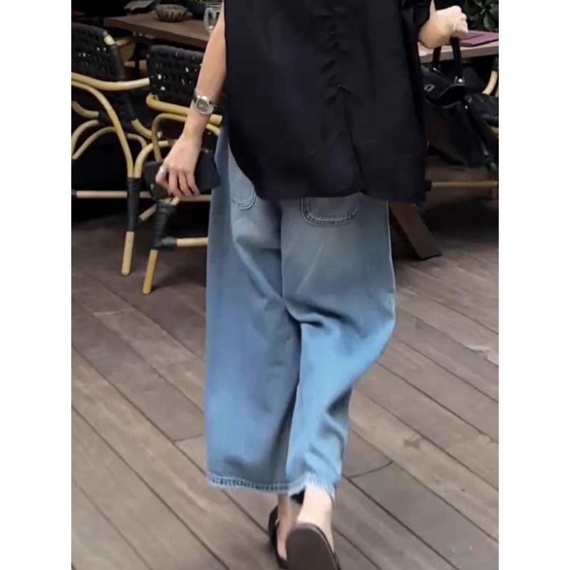 Autumn 2025 Women's High Waist Slimming Wide Leg Jeans - Fashionable Korean Style Cropped Pants