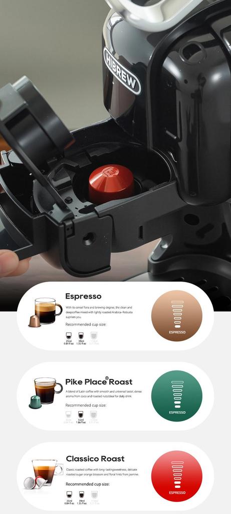 HiBREW H2C 5-in-1 Capsule Coffee Machine, 20Bar Pressure, Smart Touch Control, 7 Cup Sizes, Hot & Cold Brew