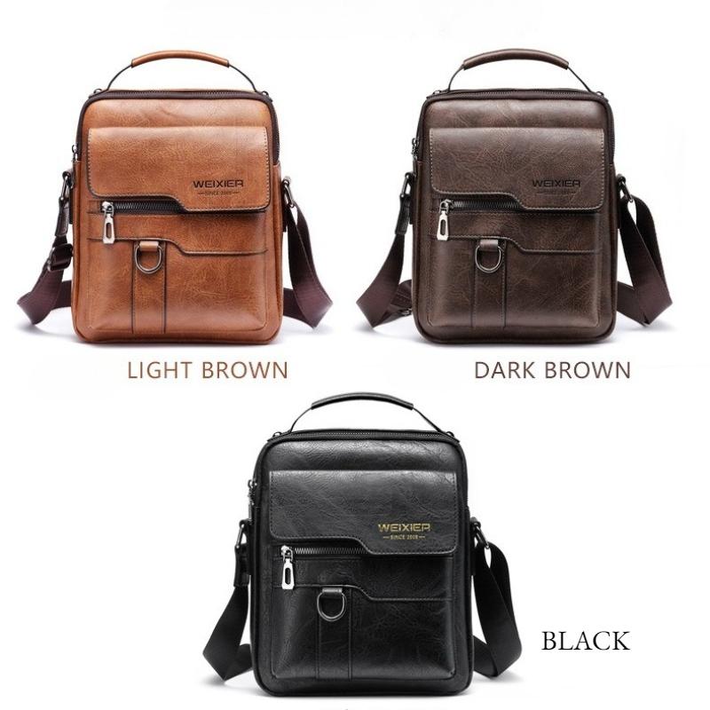 WEIXIER Premium PU-Leder Herren Umhängetaschen Retro Unifarben Einzelne Schultertasche Wasserdicht Lässig Business Crossbody-Taschen für Vatertagsgeschenke