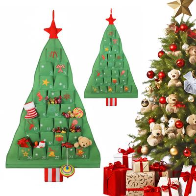 Fabric Christmas Advent Calendar with Pockets Xmas Tree Empty Cloth Ornaments 24 Days Countdown Calendar for Home Decor