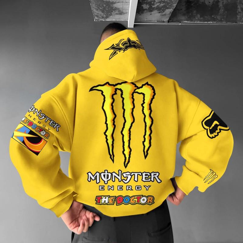 Mens Hooded Sweatshirt With Demon Print Loose Fit Warm Winter Casual Streetwear