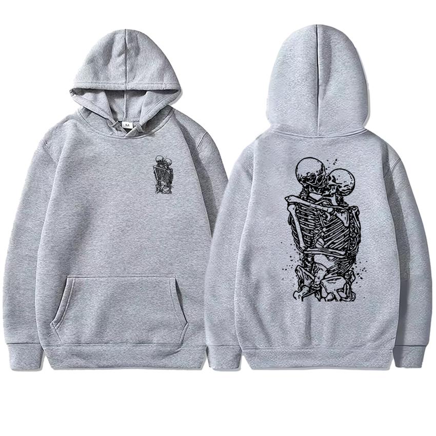 2025 Autumn New in Winter Skeleton Kissing Love Never Dies printed streetwear Men women Gothic Hoodies Unisex Fleece Sweatshirt