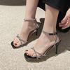 Crystal Women High Heels Sandals Luxury Sexy Square Toe Heeled Shoes Party Dress Woman Slippers Elegant 2025 Summer New Pumps