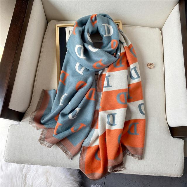 Luxusní kašmírový šátek Zimní Dámské Šály Pašmína Teplá Deka Zábaly Dámská šátek Foulard Bandana Značka Silný potisk šátky