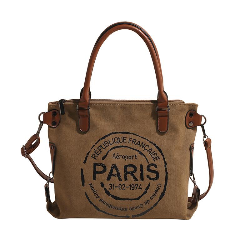 Hand new canvas trendy fashion women's bag letter large capacity tote bag casual commuter shoulder messenger bag