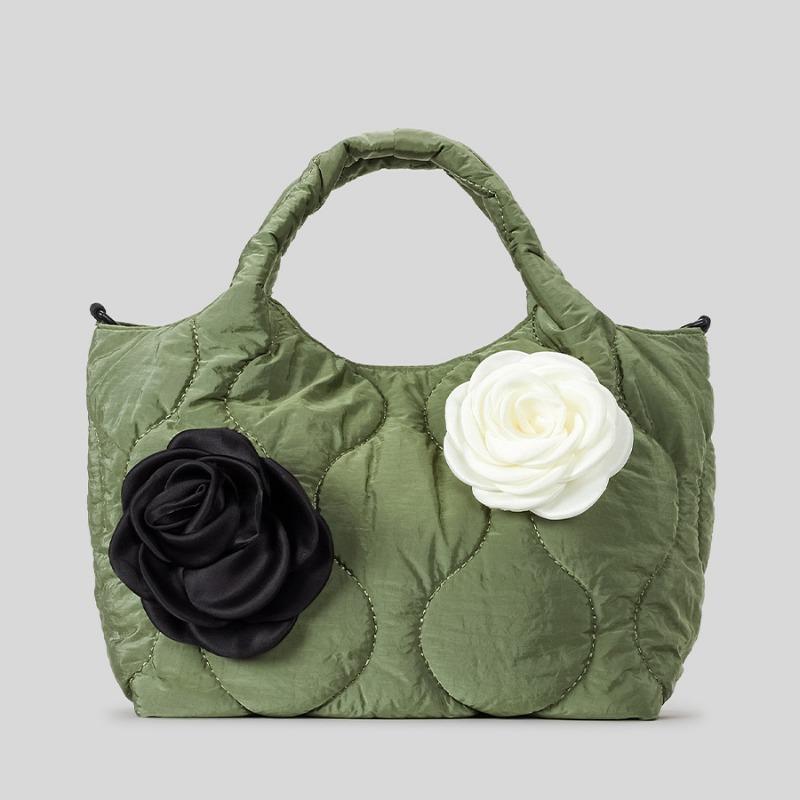 

Retro Tote Bag Quilted with Diamond-shaped Flowers Single-shoulder Crossbody Handbag зелений