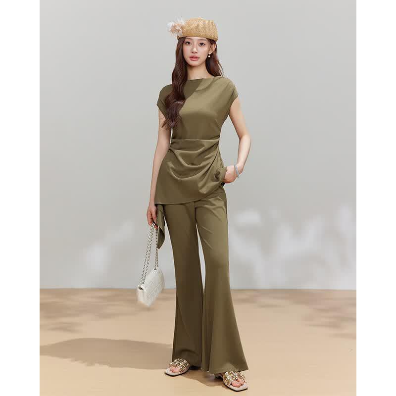 IEF Summer Elegant Waist-Cinching Top & Wide-Leg Pants Set