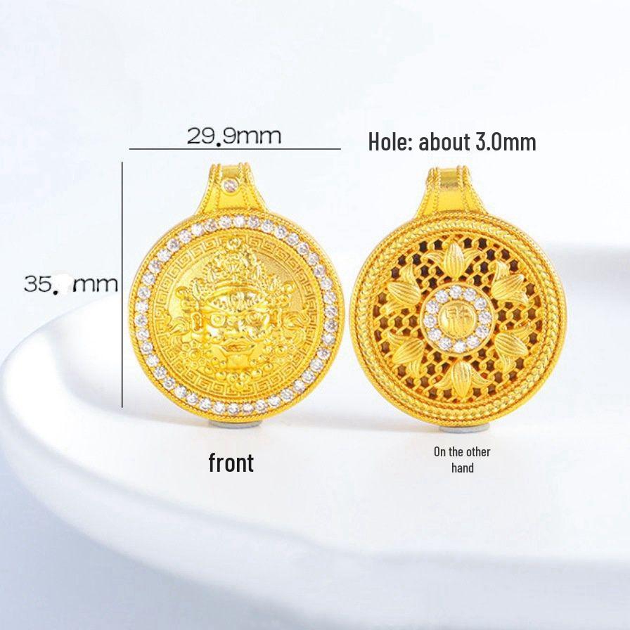 Golden Yellow Jambhala Pendant Necklace with Rhinestones for Men and Women – Wealth Attraction Gift