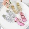 Fairy Kids Leather Shoe Bowtie Elegant Girl Princess Shoes Fashion Sequins Children's Causal Wedding Party High Heel Shoes New