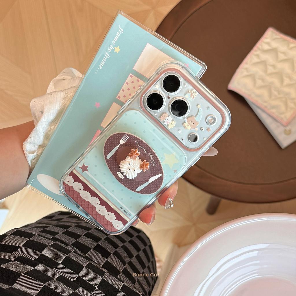 Cream dessert applies to Apple 17pm mobile phone case iphone16 three-dimensional puppy biscuits 14 all-inclusive soft 15 bracket