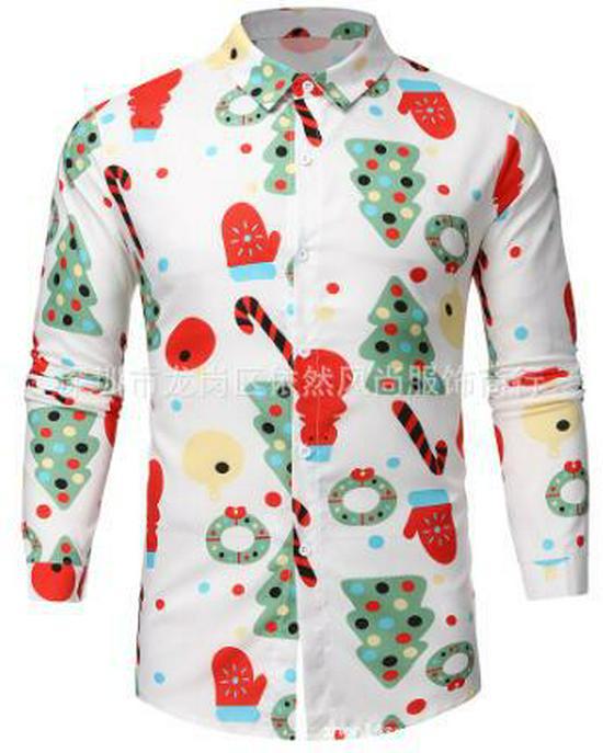 2022 European & American Men's Santa Claus Print Long Sleeve Casual Shirt - 18 Colors
