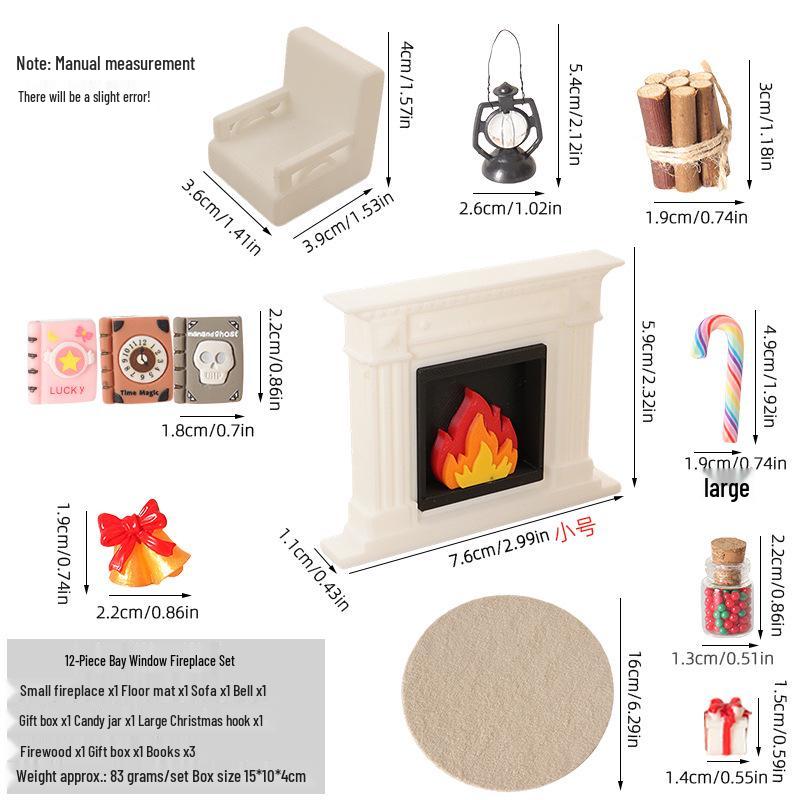 Dollhouse Mini Fireplace & Book Ornaments: Christmas Scene Props for Photography