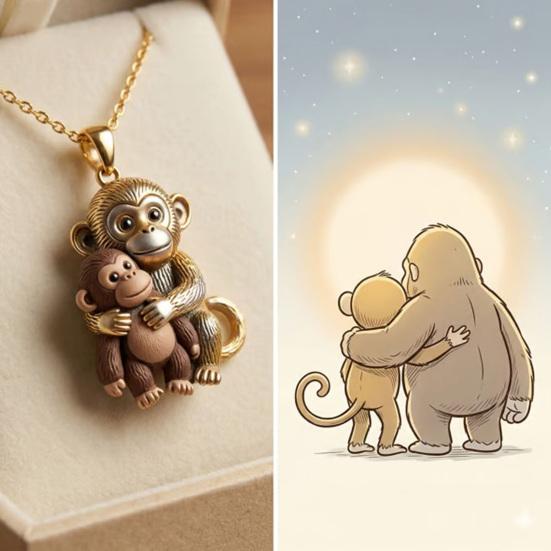 Punch The Monkey Halskette Niedlicher Baby-Makake Orang-Utan Anhänger Halskette Damen Herren Schmuck Tasche Umarmung Geschenk für Freunde Geliebte