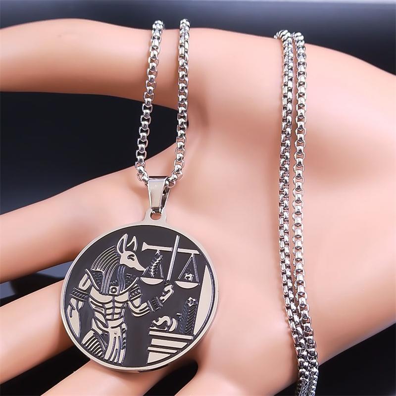 Collar con Colgante de Anubis Egipcio Acero Inoxidable Vintage Antiguo Egipto Lobo de la Muerte Cadenas de Anubis Collares Amuleto Joyería Collier