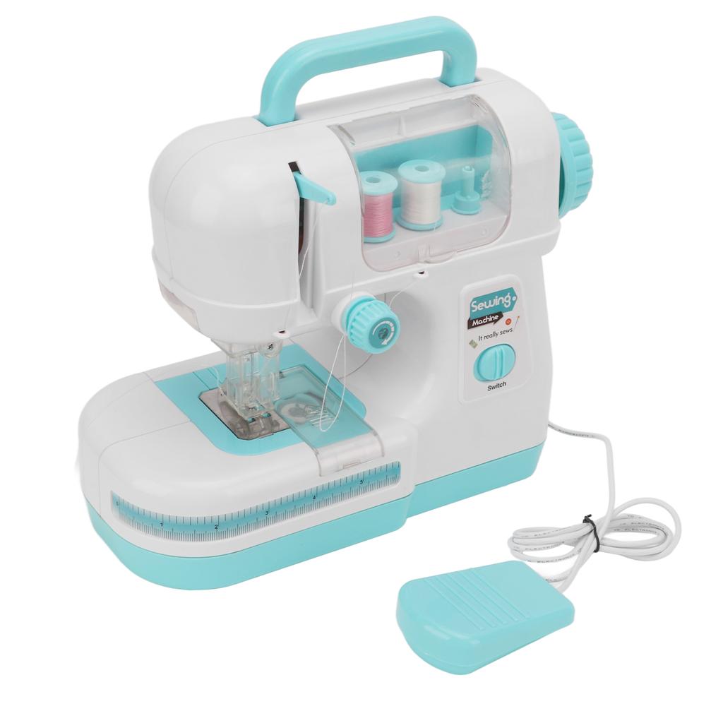 Sewing Machine Toy Blue Portable Mini Simulation Double Stitch Sewing Machine with Lower Thread for
