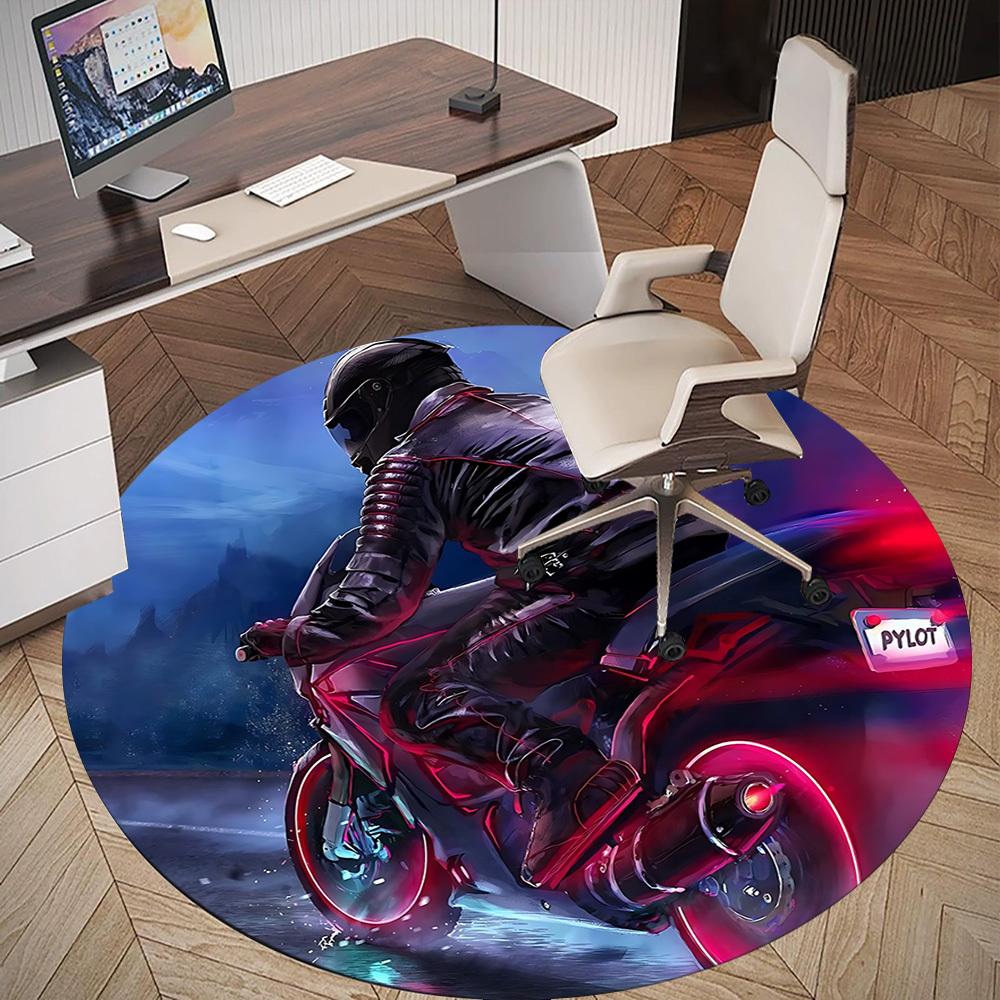 1pc Motorcycle Pilot Round Chair Mat Area Rug - Non-Slip, Floor Mat for Office, Bedroom, and Indoor Decor C1125265