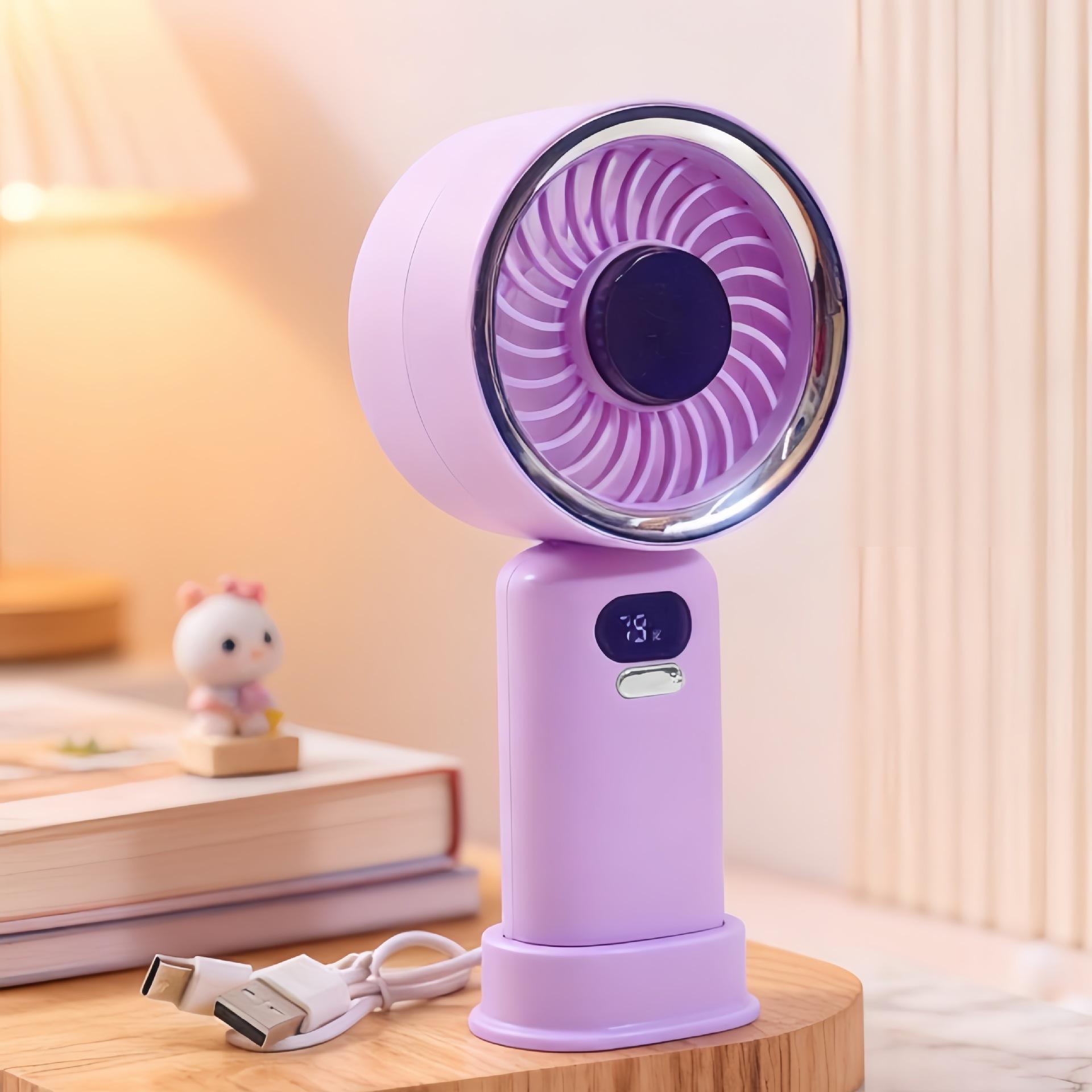 Simple Digital Display, Infinitely Adjustable Speed, Handheld Charging Small Fan, Portable for Students, Desktop Small Electric Fan Digital display fan
