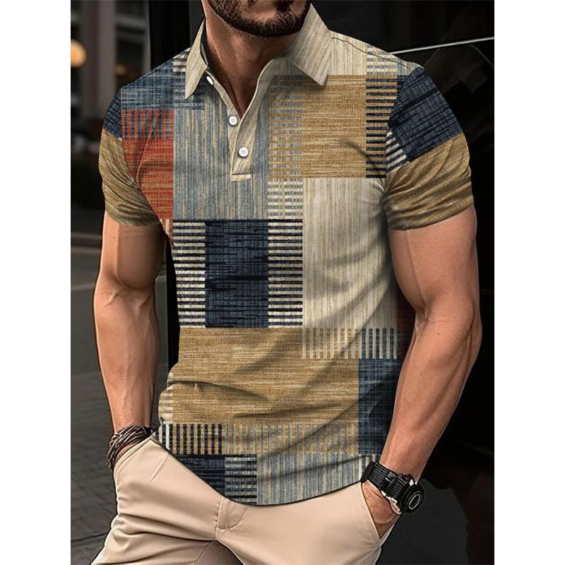 Mens Oversized Retro American Style Polo Shirt With 3D Digital Print Pique Cotton Breathable Comfortable Casual Wear