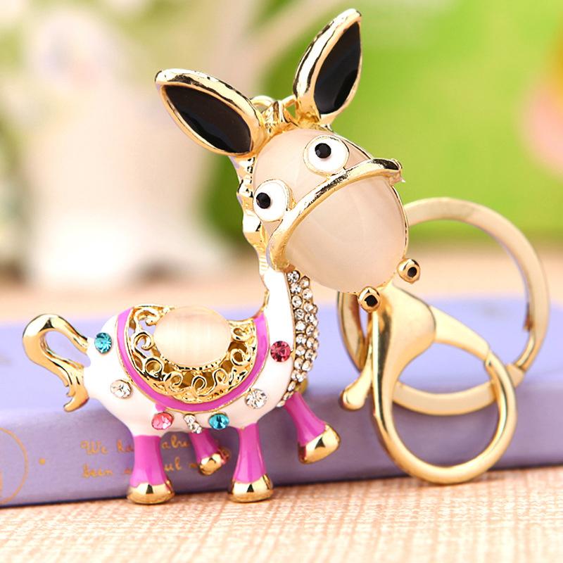 Enamel Donkey HandBag Pendant Crystal Keyrings Keychains For Car Purse Bag Buckle Party Gift Key chains Holder