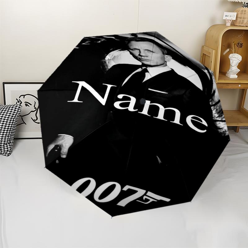 Custom Name 007 James Bond Theme Automatic Umbrella, Lightweight & Portable, 8 Rib, Perfect for Outdoor Travel, Birthdays, Christmas, Gifts.