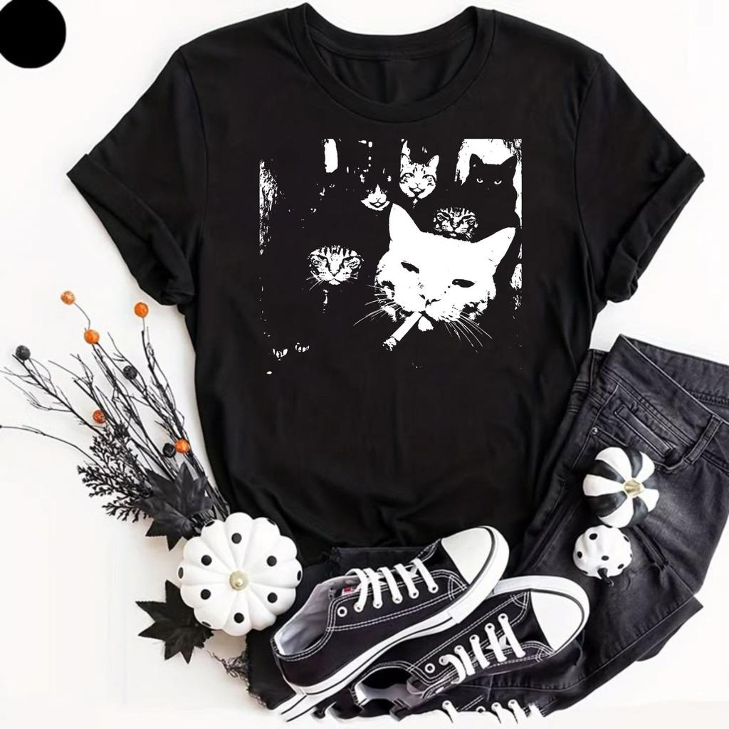 Funny Gangster Cat Shirt, Cats Meme Graphic Mafia Tee Vintage Pets Lover T-Shirt