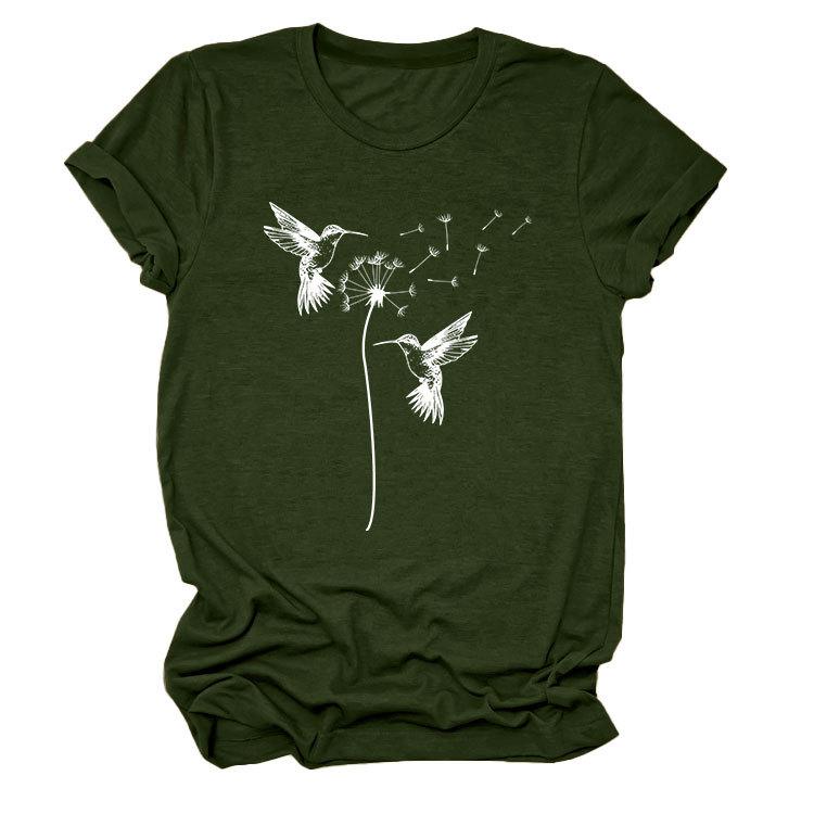 Sommer Rundhals Zwei Vogelmuster Druck Top Modische Lässige Kurzarm Damen T-Shirts