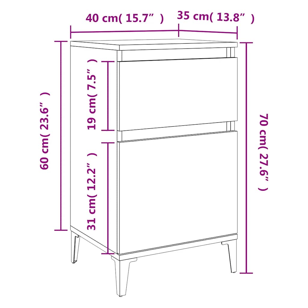 Nightstand White 40 x 35 x 70 cm