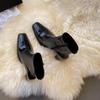Fashion Side Zip Block Heel Single Boots Women's Fashion Square Toe Side Zip Anti-Slip Wear-Resistant Mid-Tube