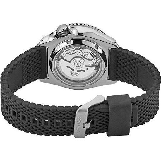 SEIKO SRPD93 wristwatch mens - 5 Sports automatic movement blue sunray dial bezel stainless steel case black silicone strap day date display.