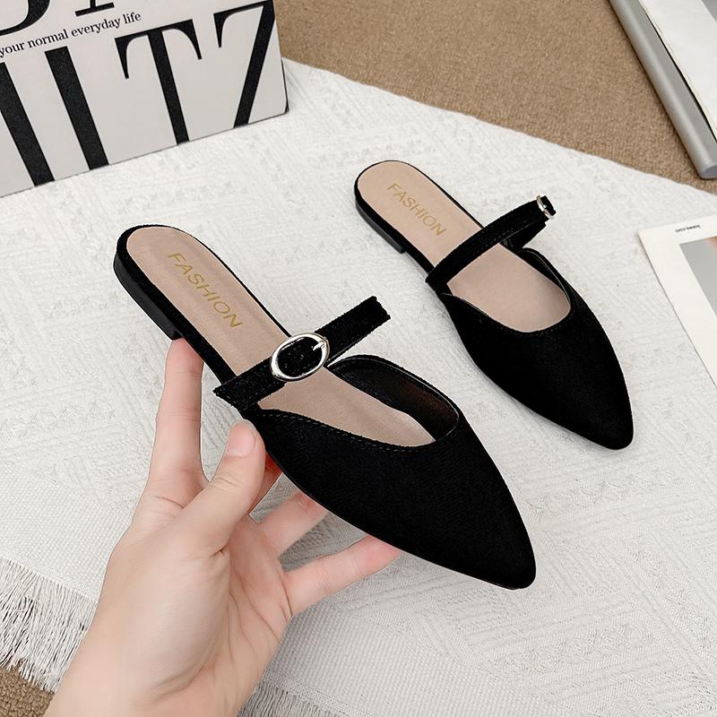 Fashion New Fashion Shallow Slippers Women Sandals Black Pointed Shoes Women Flats Casual Shoes Sandalias De Mujer Flat Slippers