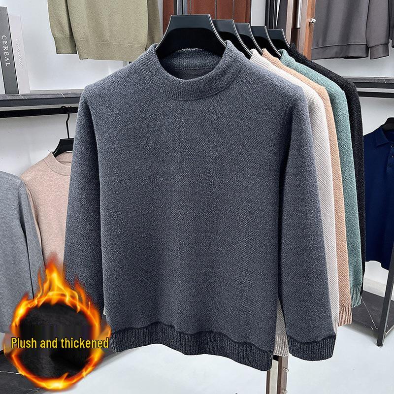 

Мужской кашемировый свитер на осень/зиму - с высоким воротником, вязаный, из кристальной норки, с плюшевой подкладкой, пуловер для мужчин среднего возраста. XXXL