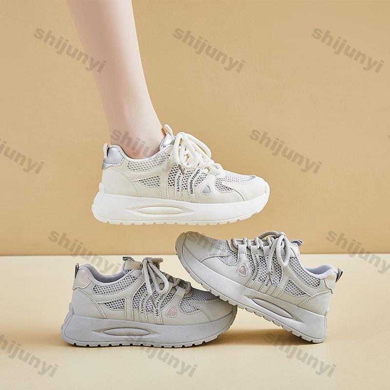 Damenschuhe 2026 Frühling Herbst Neu Atmungsaktives Mesh Hohl Plateau Sneaker Bequem Höhe Erhöhend Schnürung Freizeit Schuhe
