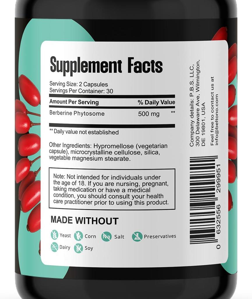 Berberine Phytosome Plus 500 mg / Berberin Fytosom Pluss 500 mg, 60 Kapsler
