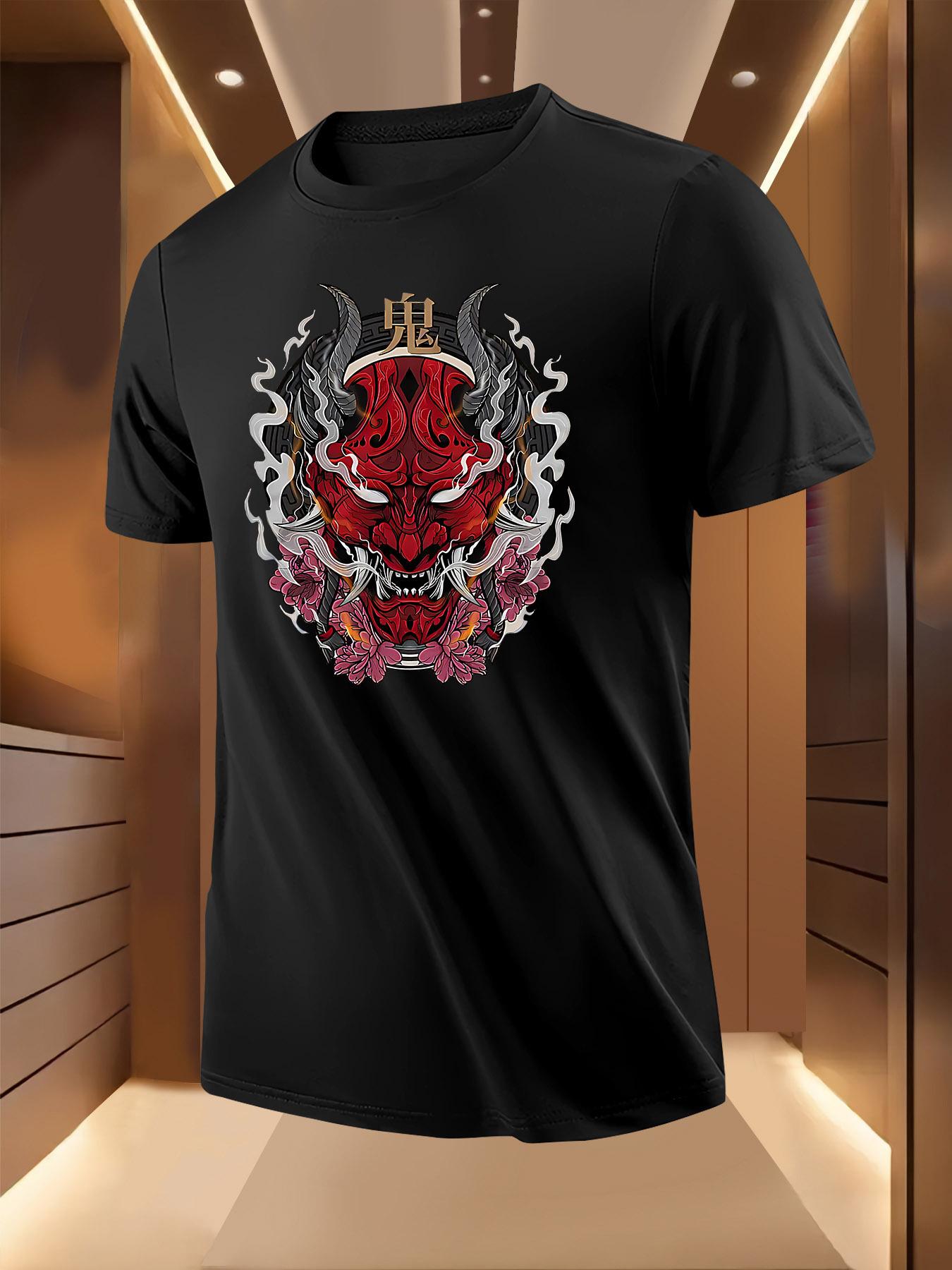 Black Casual Short Sleeve Tshirt with Fiery Red White Mas... S