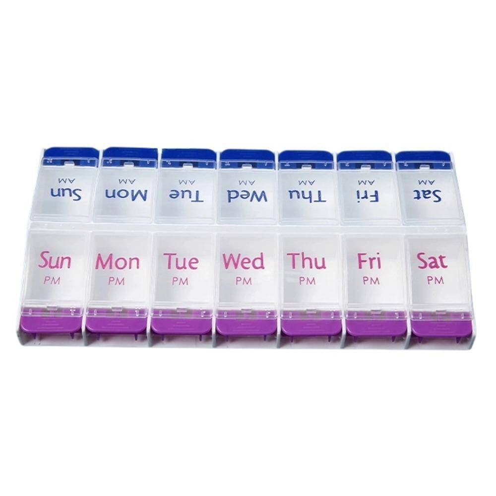 

Push Button Weekly Pill Box 7 Days AM PM 14 Compartments Portable Double Row Medicine Organizer for Vitamins Supplements Travel