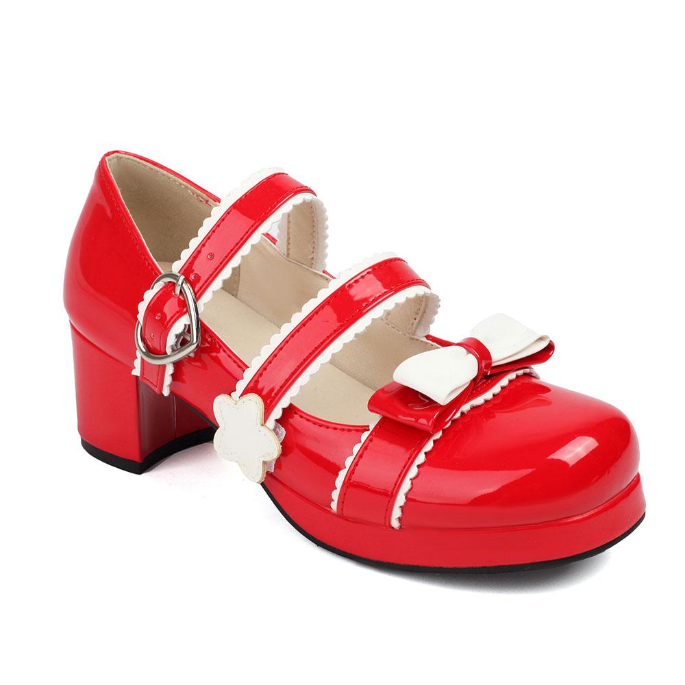 Size 34-48 Lolita Women Mary Jane Shoes Pumps Platform Chunky Heel Gothic Pumps With Bow Cute Uniform Dress Shoes For Women
