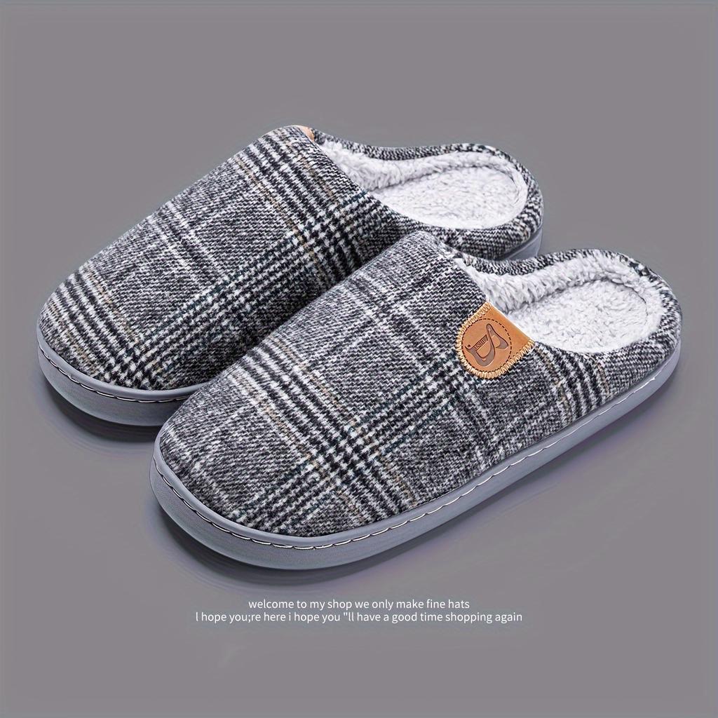 Fleece Vintage Plaid Warm Soft Mens Womens Slippers Minimalist Solid Color With Alphabet Pattern Round Toe Slipon Shoes For Fall Springwinter