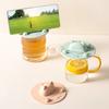 Cartoon Silicone Cup Covers Cute Tea Bag Mug Topper Food Grade Heat-Resistant Mugs Cover Multi-Function Fun Animal Cup Lid with Phone Stand & Tea Bag