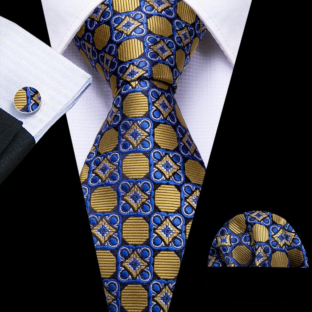 Barry.Wang Floral Ties for Men Woven Paisley Wedding Necktie Handkerchief Cufflinks Formal Casual Set