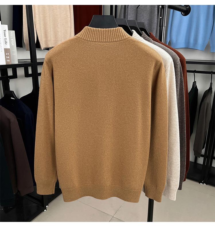 Men's Wool Sweater - Half-Button, Half-High Collar, Long Sleeve, Casual Knitwear for Autumn/Winter